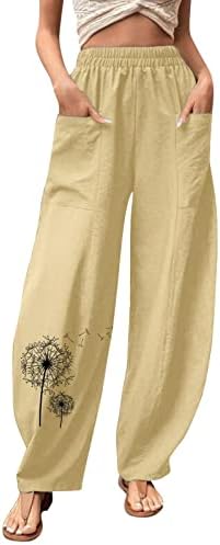Miashui жени летни облеки женски цврсти бои обични панталони цветни отпечатоци панталони еластични џебови на половината панталони жени