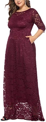 Eternatastic женска цветна чипка 2/3 ракави макси фустан плус големина вечерни забави фустани