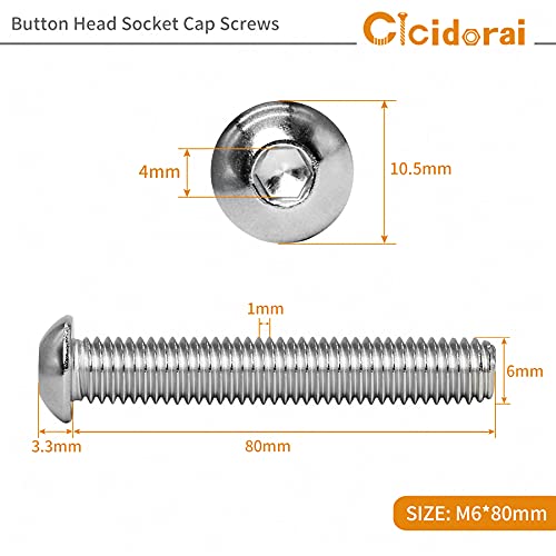 Cicidorai M6-1.0 x 25 mm копче за капаци на капакот на капакот на капакот на капакот, 304 не'рѓосувачки челик 18-8, погон на приклучокот