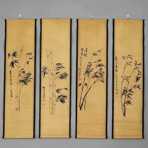 Xialon 4pcs/Поставете бамбус шема за скролување на сликарство Антички Фенг Шуи виси слики