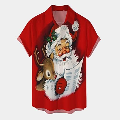 XXBR Божиќно копче за мажи надолу со кошули Краток ракав Смешен Божиќ Дедо Мраз Хавајски кошула за забава графички куглани кошули