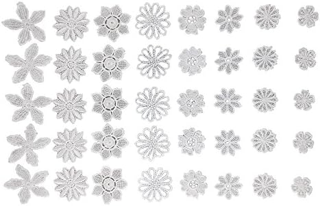 Honbay 40 парчиња мешавина од бело шупи од чипка цветна апликација лепенка за занаетчиска декорација