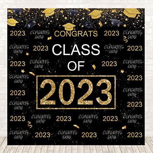 Дипломирање Партија Позадина Црно Злато Сјај Честитам Дипломирање Фотографија Украси Класа на 2023 Дипломирање Честитки Матурска Забава Позадина Банер 6x6ft