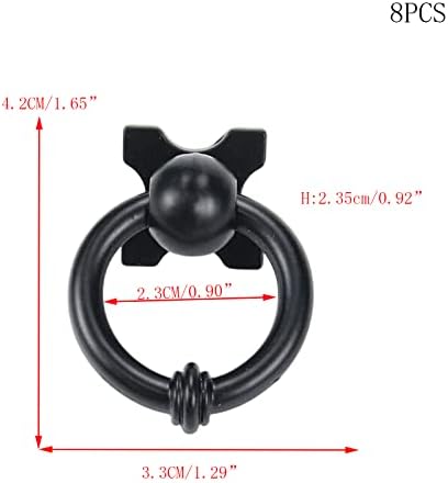 Faotup 8pcs цинк легура црни копчиња за влечење прстен, фиоки за тркалачки прстен влече црни, црни прстенести копчиња за влечење за фиоки за фустани, кабинет за влечење н