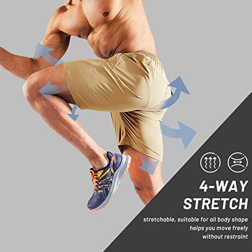 Миер мажите брзо суво трчање шорцеви со џеб од патент, еластична атлетска вежба за вежбање за фитнес шорцеви, 7 инчи