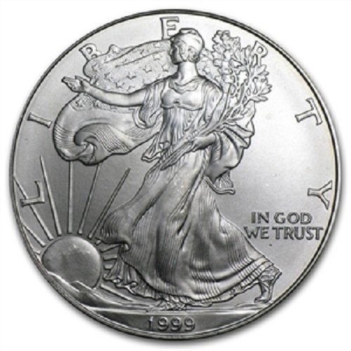 1999-Американски Сребрен Орел .999 Парична Казна Сребро Со Нашиот Сертификат За Автентичност Долар Нециркулирани