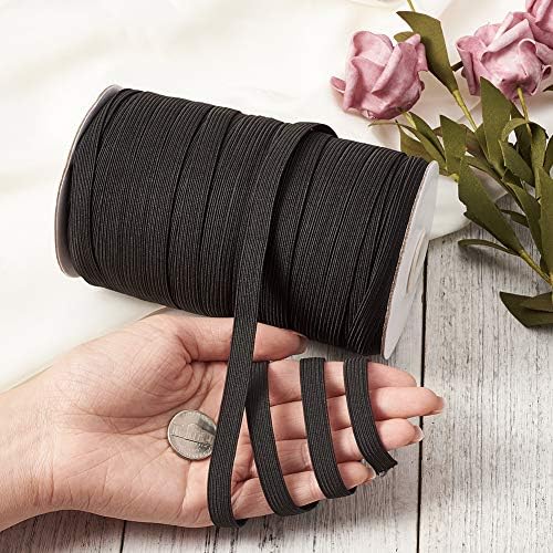 100 јарди црна црна 3/8 инчи широка рамна еластична лента плетенка лента за кабел за кабел за шиење занаетчиство и правење маски