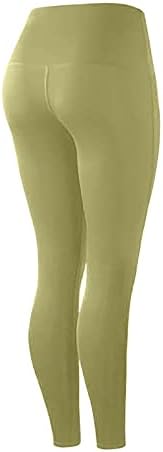 Trinima женски цврсти истегнувања на јога хеланки со високи панталони со телепс фитнес спортски спортски џебови спортски активни панталони