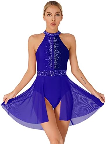 Iiniиним женски без ракави чиста мрежа во боја на леотард фустан модерен современ костум за лирски танц