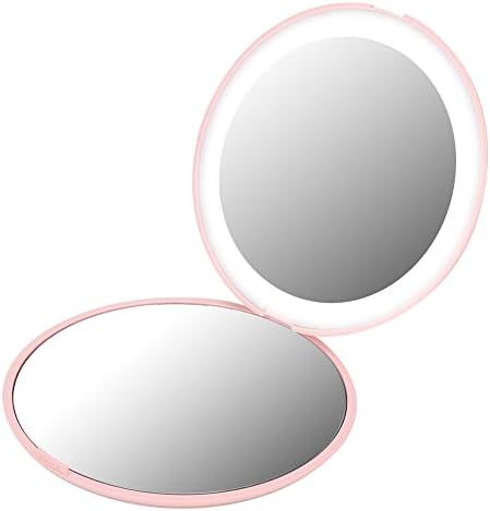 Зголемување на огледалото 10x, двострано огледало на таблети со прилагодлива рачка за преклопување, козметичко огледало со светла за патување