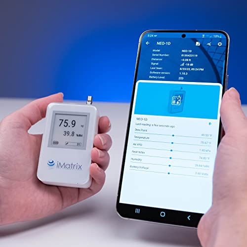 IMATRIX NEO-1D Сензор за сензор за влажност на безжична температура и најавување на податоци. Апликации за iPhone/Android и облак за складирање и сигнали за податоци. Се поврзув?