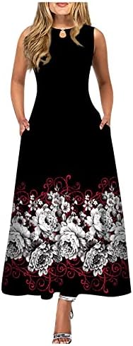 ТРЕБИН Женски Секојдневен Печатење Голем Полите Фустанбран Со Кружен Врат Без Ракави Долг Фустан