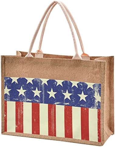 Sinestour American Grunge Flag jute tote торба јутачки торби за подароци со рачка торбичка торба торбички торбички за жени за жени