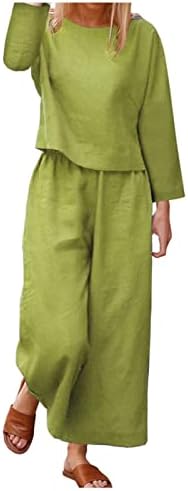 Женски панталони поставува панталони сетови за тинејџери постелнина 2 парчиња директно нозе основно есен лето панталони поставува облека