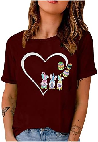 2023 кошула со кратки ракави за Велигден, женски симпатично велигденско јајце печатено екипаж на екипажот на екипажот на каваи графички маички