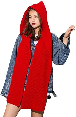 Долги шамии со аспиратори за жени зимска топла цврста боја 2 во 1 плетена шалци меки удобни ладни временски услови термички марами