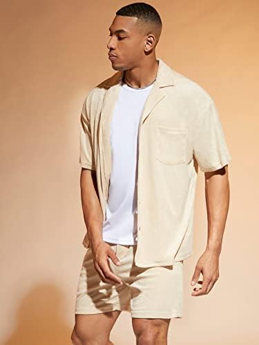 Lubose Облека со две парчиња за мажи со цврста џеб закрпена кошула и шорцеви
