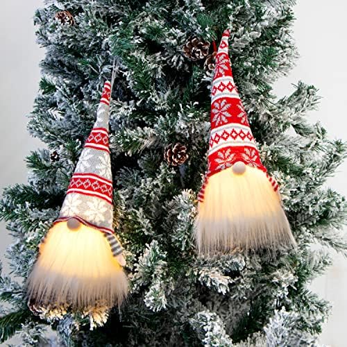 JOYIN 2 компјутери Божиќно светло gnome Шведска Санта Томт Плишана гном црвена и сива висина украси со LED светла за Божиќна
