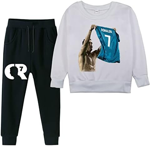 Inин-бек Pister Boys Cristiano Ronaldo Print Casual Sweatshirt-Cr7 Pullover Graphic Tops and Sweatpants сетови за деца