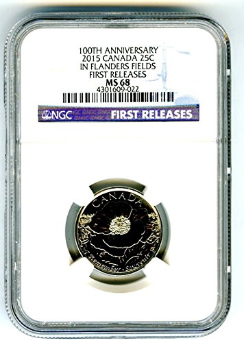 2015 Канада од 25 центи Полифи Фландрија Полиња Сеќаваме Неконлоризирани први изданија на четвртина MS68 NGC