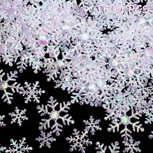 1600 парчиња со 3 големина снегулка конфети снегулка сјајни украси за конфети за зимска забава за чудо -земја, занаетчиски проекти DIY