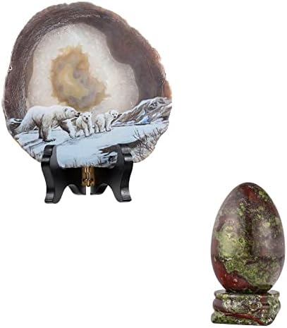 Mookaitedecor пакет - 2 артикли: Змеј крв јаспер кристално јајце со камен штанд и природен агат парче уметност за печатење поларна мечка маса