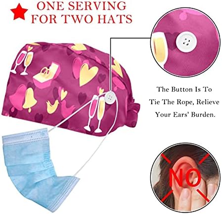 Deyya 2 пакувања Работно капаче со копче и џемпери за жени со долга коса прилагодлива вратоврска за вратоврска розова паун образец