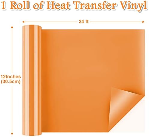 Flasoo портокалова пренос на топлина винил ролна - 12 x 24ft портокалова HTV винил ролна за кошули, железо на винил за Cricut & Comeo, Машини за топлински печат - Лесно за сечење и п?