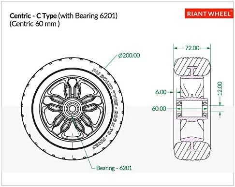 Riant Wheel, тркала за инвалидска количка, 200 x 70 mm, 8 x 2,2, широк опсег 2,4 , цврсто, со 6201 лежишта, гуми за PU, еден пар