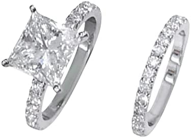 Квадратна сребрена кубна цирконија невестинска прстен за ангажман на рингони со целосен дијамант цирконија солитер прстен 5 11 дами прстени