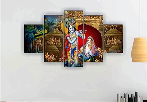 SAF сет од 5 Рада Кришна религиозна модерна уметност декоративно wallидно сликарство 30 инчи x 18 инчи PNLS32236