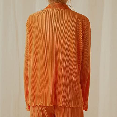 RBCULLF женски кошули врвови и широки панталони за нозе 2 парчиња модно копче надолу лапел долги ракави блуза со врвот на џемпент облеки
