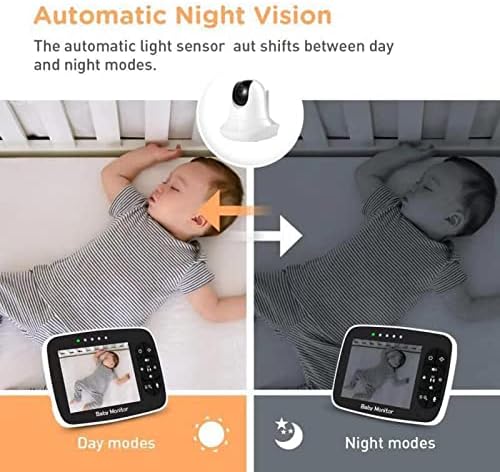 Yoidesu Video Baby Monitor, 3,5in LCD безжичен монитор за новороденчиња, безбедносен надзор со ноќно гледање со ноќно гледање на два