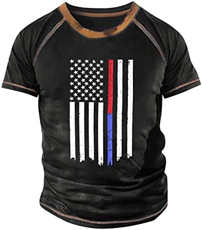 Денот на независноста ги прегази мажите маици 2023 Обични графички печатење на знамето, смешни летни врвови на кратки ракави на вратот
