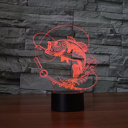 Ytdzltd Оптичка илузија 3Д риба ноќна светлина 16 бои Промена на далечински управувач со USB далечински управувач на допир декор, предводена ламба