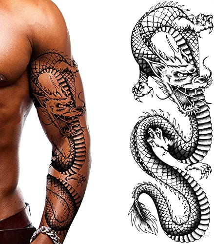 Татодејс 2 х Змеј привремени тетоважи кинески големи возрасни налепница за уметност на телото ракав племенски за жени мажи изгледа реално ноќта