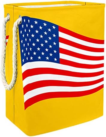 Американско Знаме Жолта Позадина Големи Корпи За Перење Валкана Крпа За Чување Кеси Попречува Со Рачки Преклопливи Канти За Складирање
