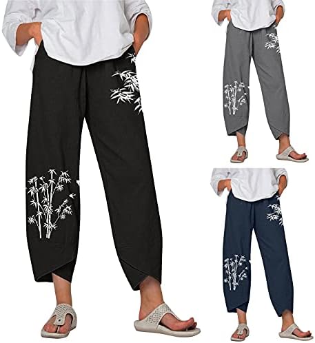 Fireero летни панталони за жени, обични панталони со високи половини, лабави се вклопуваат широки панталони за нозе женски печати плажа капри панталони