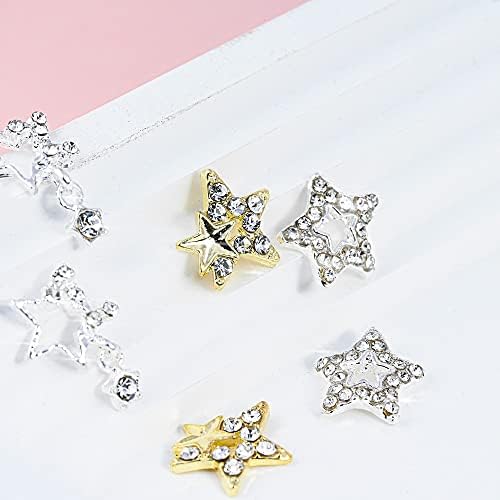 10 парчиња 3Д луксузен пентаграм starвезда шарм за нокти сјајно сребро/златна starвезда накит за украсување на нокти сјајни ринстони материјали