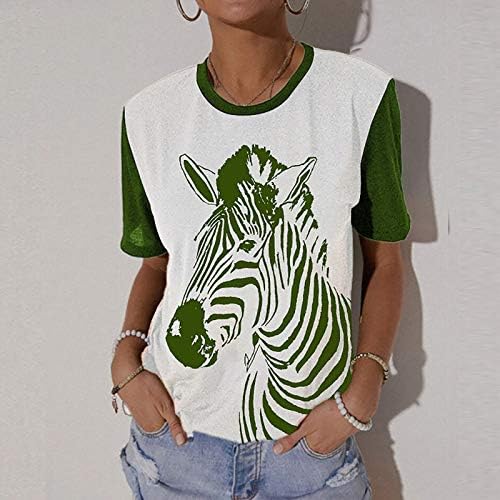 Летни врвови за жени 2023 Модна облека, женска обична зебра печати кратка ракав маица, животинска графичка мета блуза