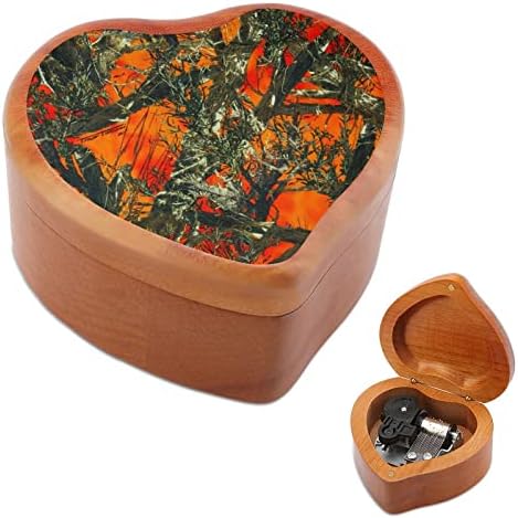 Портокалово камо гроздобер дрвен часовник музички кутија во облик на срцева кутија подароци за семејни пријатели на lубовници