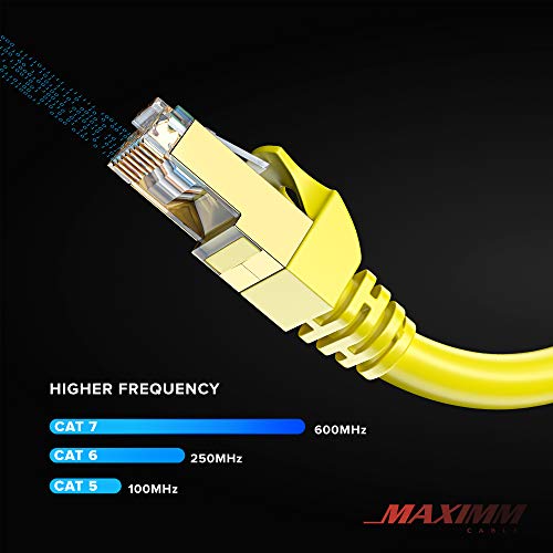 CAT 7 Ethernet Cable 3 ft - брз интернет и мрежен LAN Patch Cable, RJ45 конектори - [3FT / Yellow] - Совршен за игри, стриминг и многу