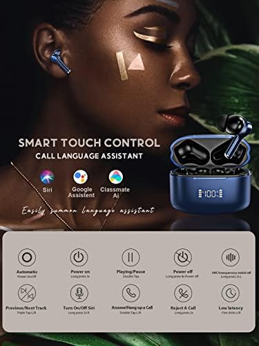 Безжични уши, ANC+ENC Bluetooth 5.3 Слушалки LED Електрични слушалки на слушалки безжично полнење за полнење 30 часа репродукција IPX6