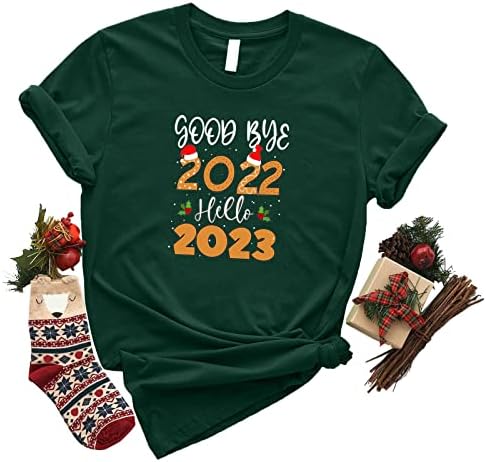 Облека маица женски 2023 маички кратки ракави маички со тркалезниот врат Нова година врвови со долг ракав Рејон врвови за врвови за