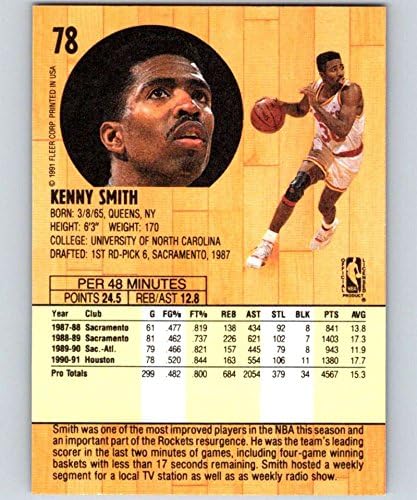 1991-92 Флеер серија 1 кошарка #78 Кени Смит Хјустон Ракети Официјална картичка за трговија во НБА