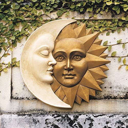 Дизајн Тоскано небесна хармонија Сонце и месечина на отворено wallид скулптура, 15 инчи, факс слонова коска и злато