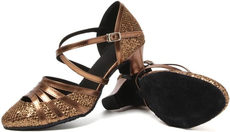 Aoqunfs жени латински танцувачки чевли затворени пети салса салса танго вежбајте забава чевли за танцување за венчавки, модел
