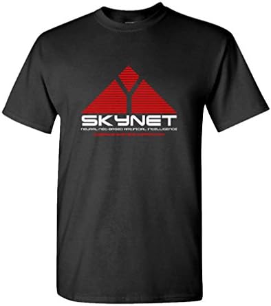 Вештачката интелигентна интелигенција на Goozler Skynet - маица за машка памучна маица, Л, црна