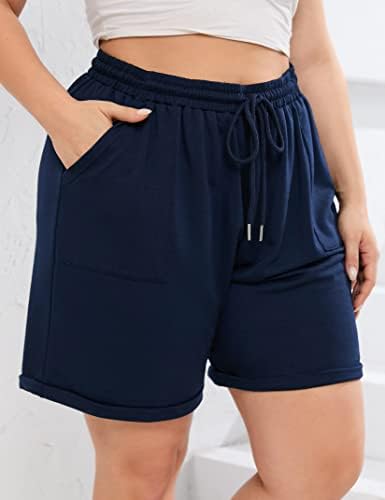 ShopWonder плус големина женски обични атлетски шорцеви со високи лабави шорцеви во Бермуда спортски шорцеви со џебови со џебови