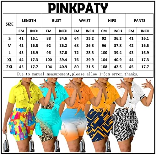 Кратки панталони за кратки ракави за кратки ракави Pinkpatty Постави завојни култури врвови 2 парчиња облека за облека